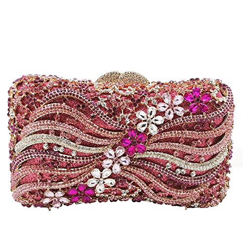 Boutique De FGG Women Crystal Clutch Evening Bags Wedding Party Rhinestones Handbags Ladies Gala Dinner Purses Multi-pink