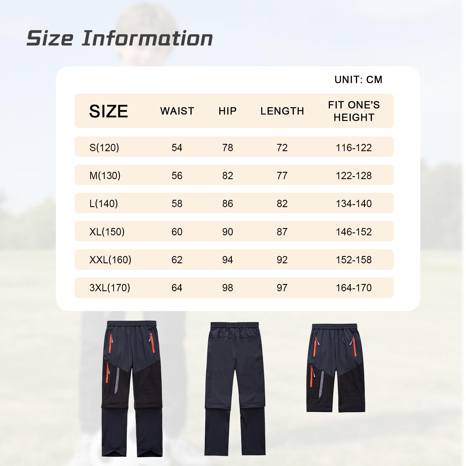 SUKUTU Pantalones 2 en 1 con Cremallera para niños y niñas Senderismo de Verano Convertibles Secado rápido Pantalones Cortos