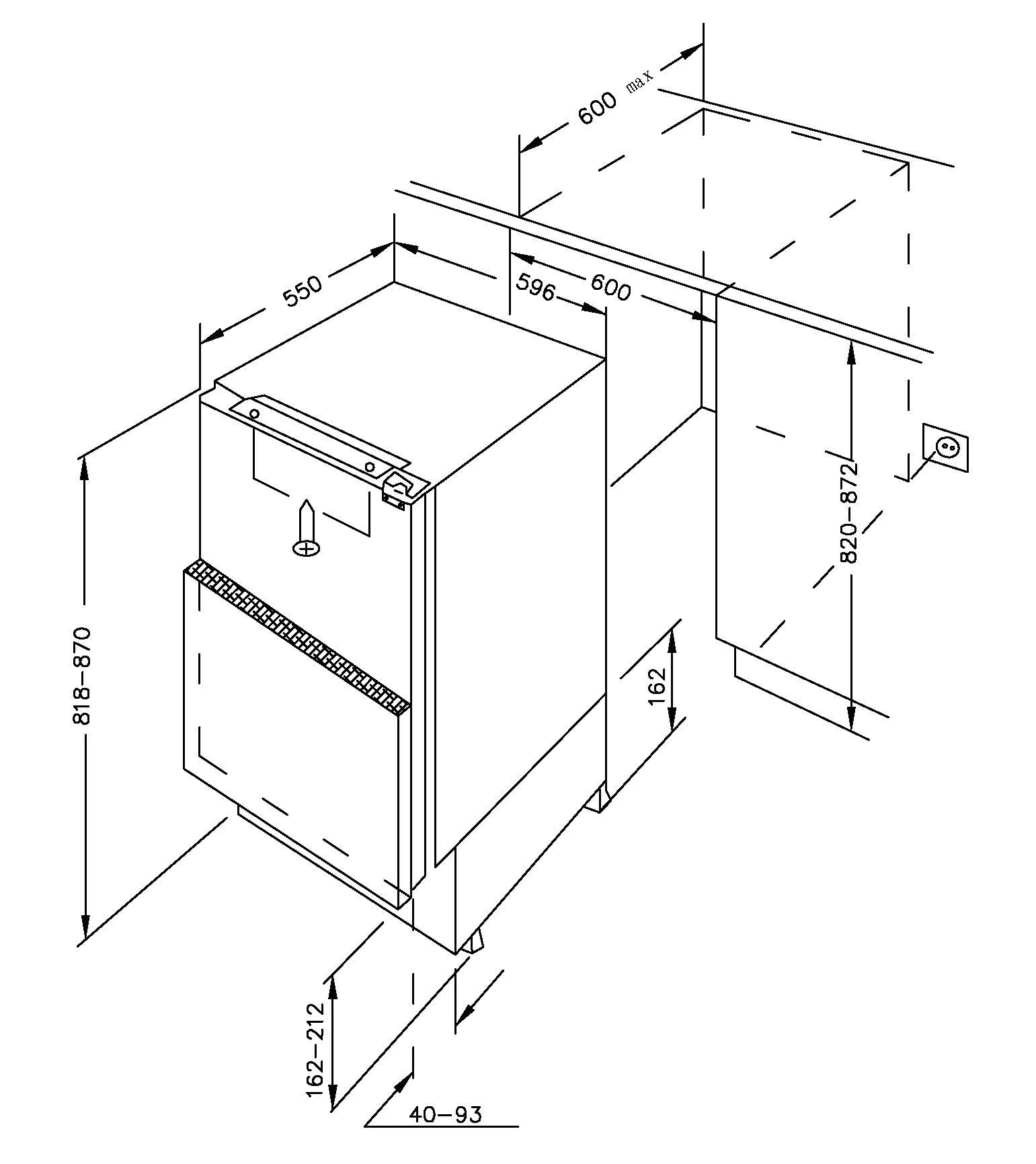 Amica Sistema de control electrónico de 820 mm para frigorífico. Iluminación LED de 81,8 x 59,6 x 55,5 cm. Nevera inferior