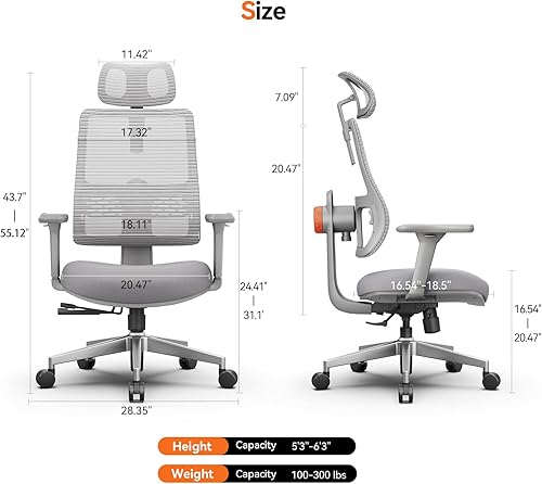 Miniatura 2 de Newtral Silla ergonómica de oficina con respaldo alto, silla de escritorio de oficina en casa con soporte lumbar de seguimiento automático,