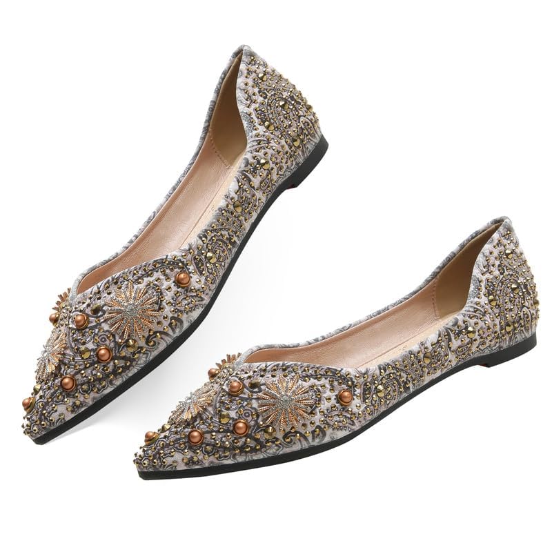 Women's Rhinestone Flats Fashion Pointed Toe Pearl Diamond Low Heel Dress Wedding Flats Work Business Casual Flats Shoes2