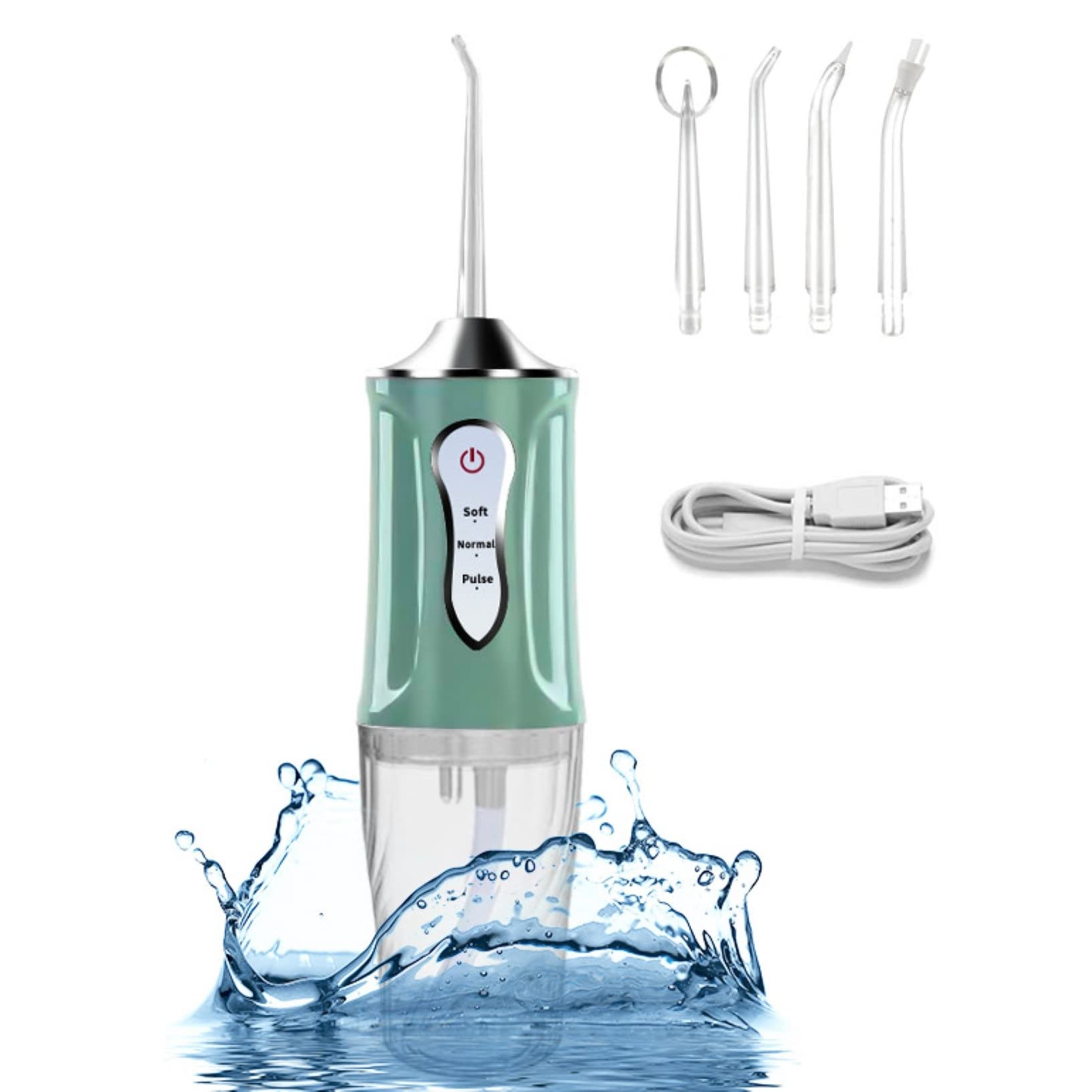 Irygator Wodny Do Zębów Irygator Doustny Z 3 Trybami I 4 Dyszami Do Dziąseł Szelkowych, Wodoodporny IPX7, Odłączany Zbiornik 220 Ml Do Podróży W Domu (Color : Green, Size : 220ml)