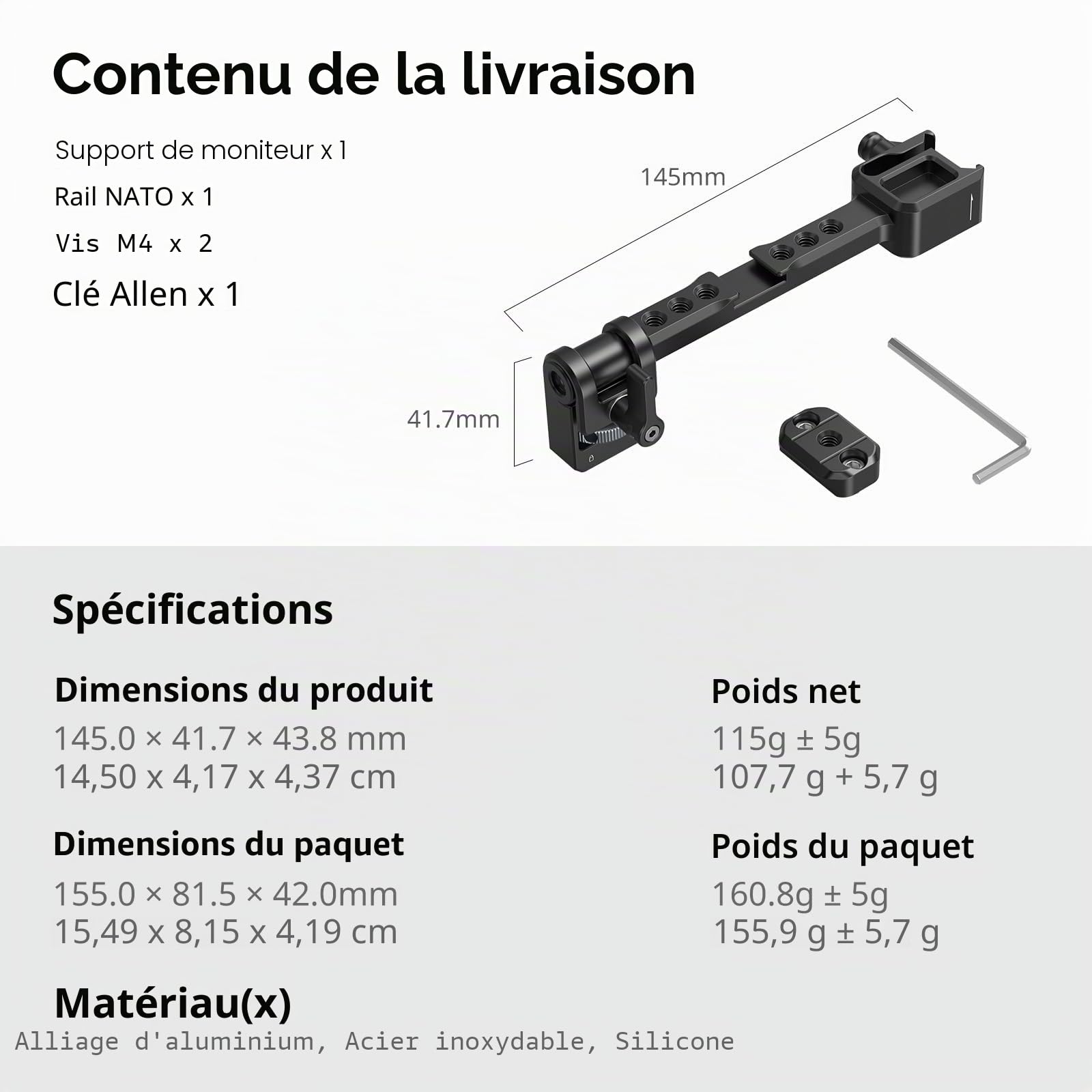 SMALLRIG Support de moniteur de caméra réglable avec fixation rapide OTAN pour DJI RS 2 / RSC 2 / RS 3 / RS 3 Pro/RS 3 Mini/RS 4 Mini - 5337