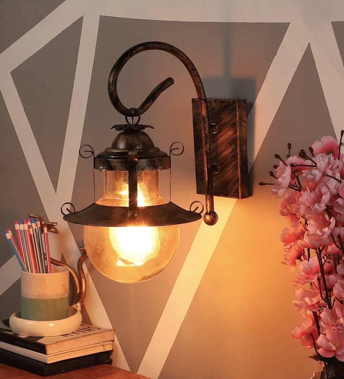 Wooden Decorative Wall Lamp for Home + Bulkhead | Indoor/Outdoor Metal Cage Lamp + Brass Wall Sconce | Golden Wall Lamp for Bedroom
