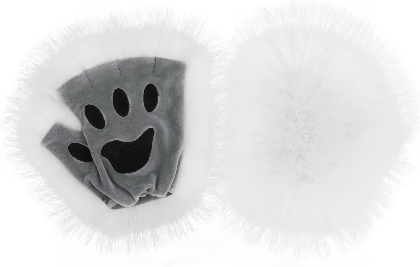 HAOAN Wolf Paw Gloves Faux Fur Cat Fingerless Mittens Winter Warm Cosplay Halloween Fancy Party Costume Accessories