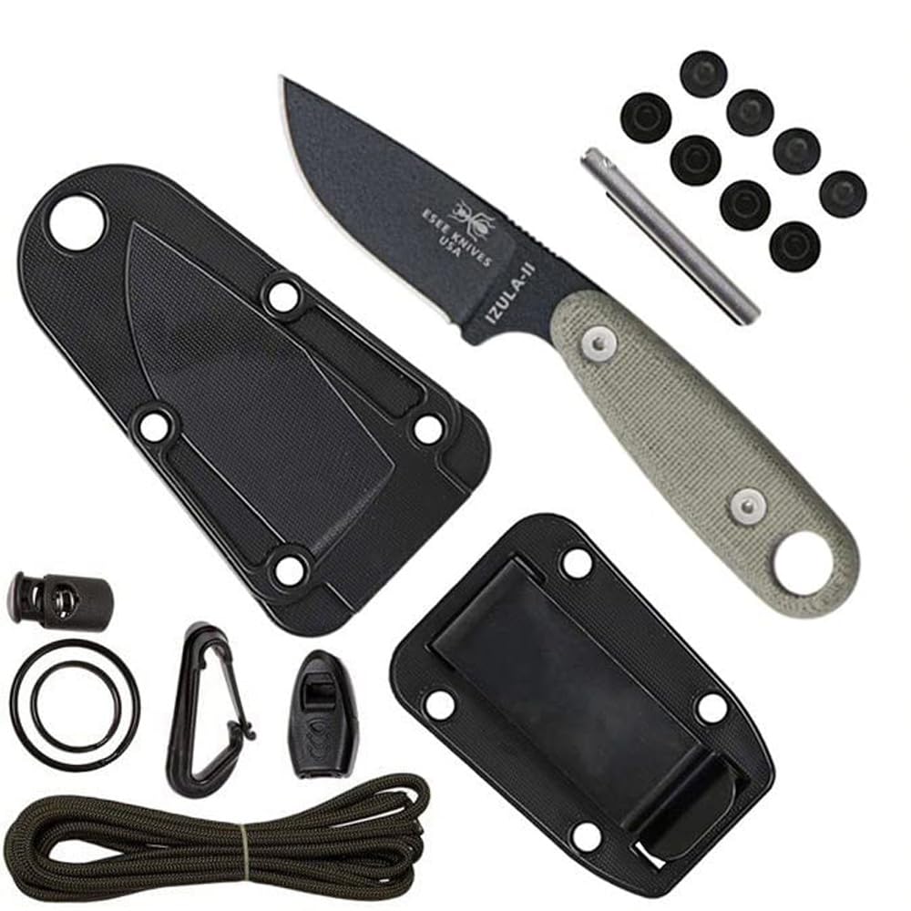 Knives Izula Fixed Blade Knife with Survival Kit, Handles, Sheath, & Clip Plate (Black/Grey Handle)