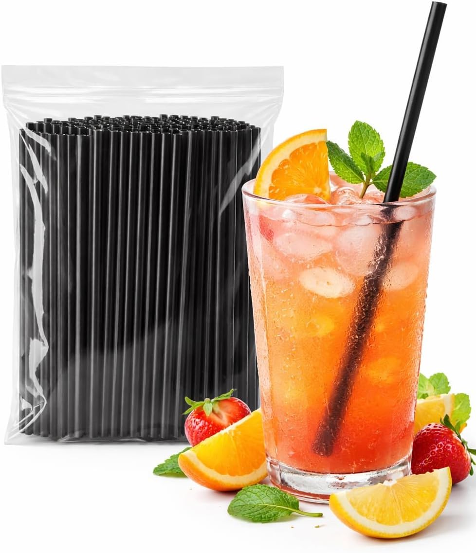 7.75" Black Plastic Straws (12,000 Count) | Disposable Straws for Restaurants, Cafés, Bars, and Catering | Unwrapped Straws for Convenience | Bulk Straws