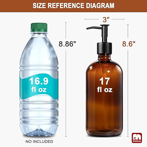 Miniatura 11 de GMISUN Dispensador de jabón de vidrio ámbar, paquete de 2 dispensadores de jabón de manos de baño con bomba de bambú, juego de dispensador de jabón