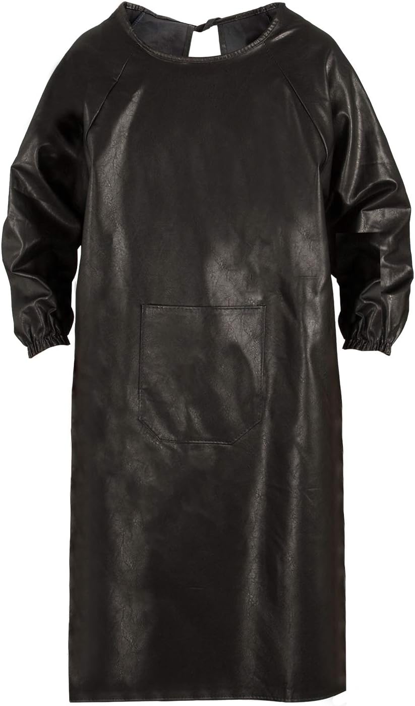 ELEZAY Leather Apron Waterproof Extra Long Apron with Sleeve Thicken Black