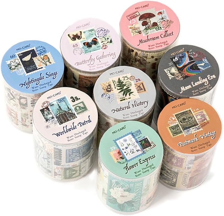 5.5cm*2m/ Roll Vintage Postage Stamp Stickers for Scrapbook,Deco Paper Stickers for Bullet Journal,Botanical Fairy Sticker for Junk Journal, DIY Crafts,Collage Album (All)