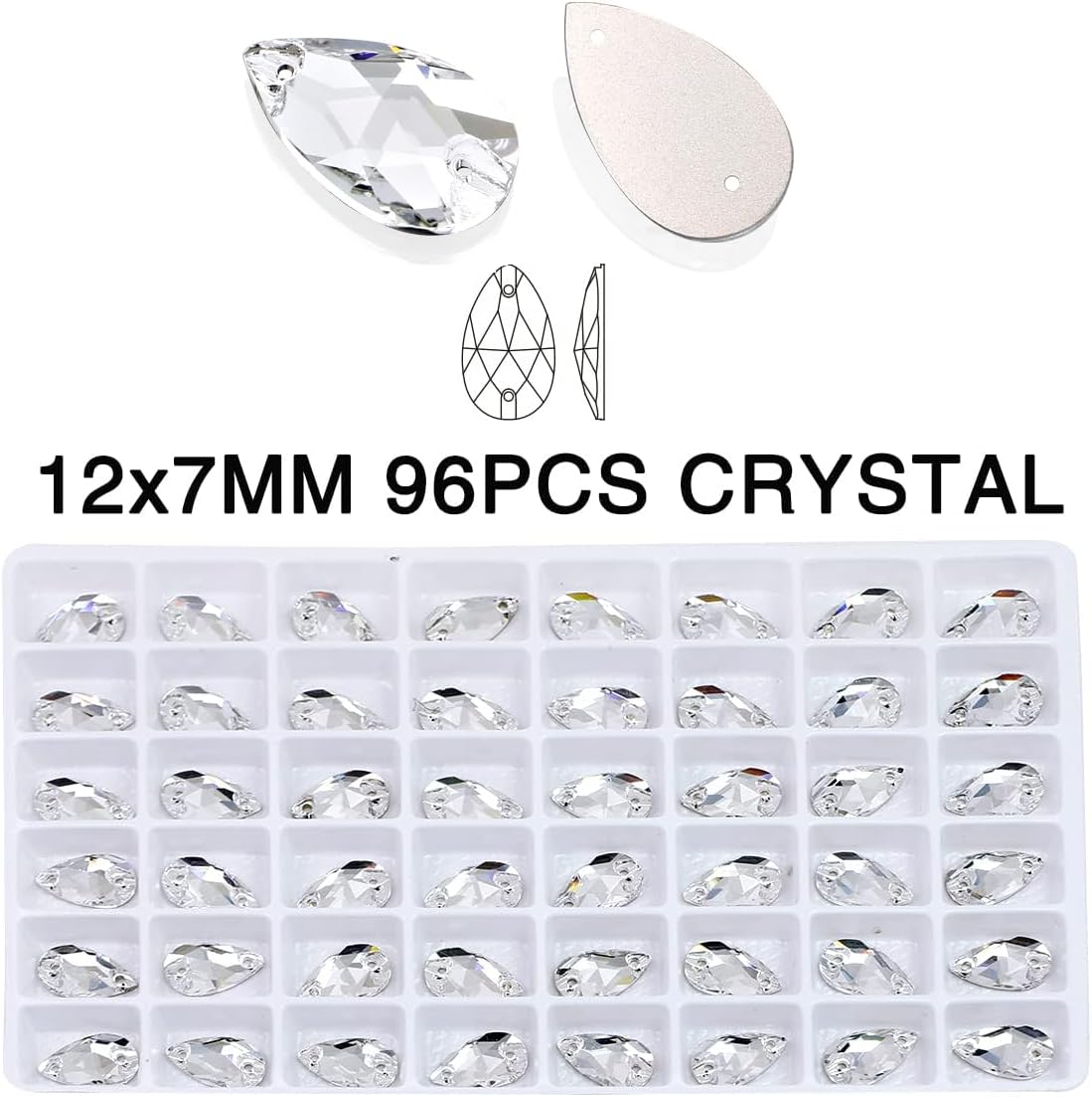 DONGZHOU Sew On Rhinestone Clear Faceted Drop Shape Sewing Beads Crystal Sew Flat-Back Glass Rhinestones Crystal Gems Dress Accessories for Costume, Clothes, Garments, DIY Crafts 12 * 7 - Image 2