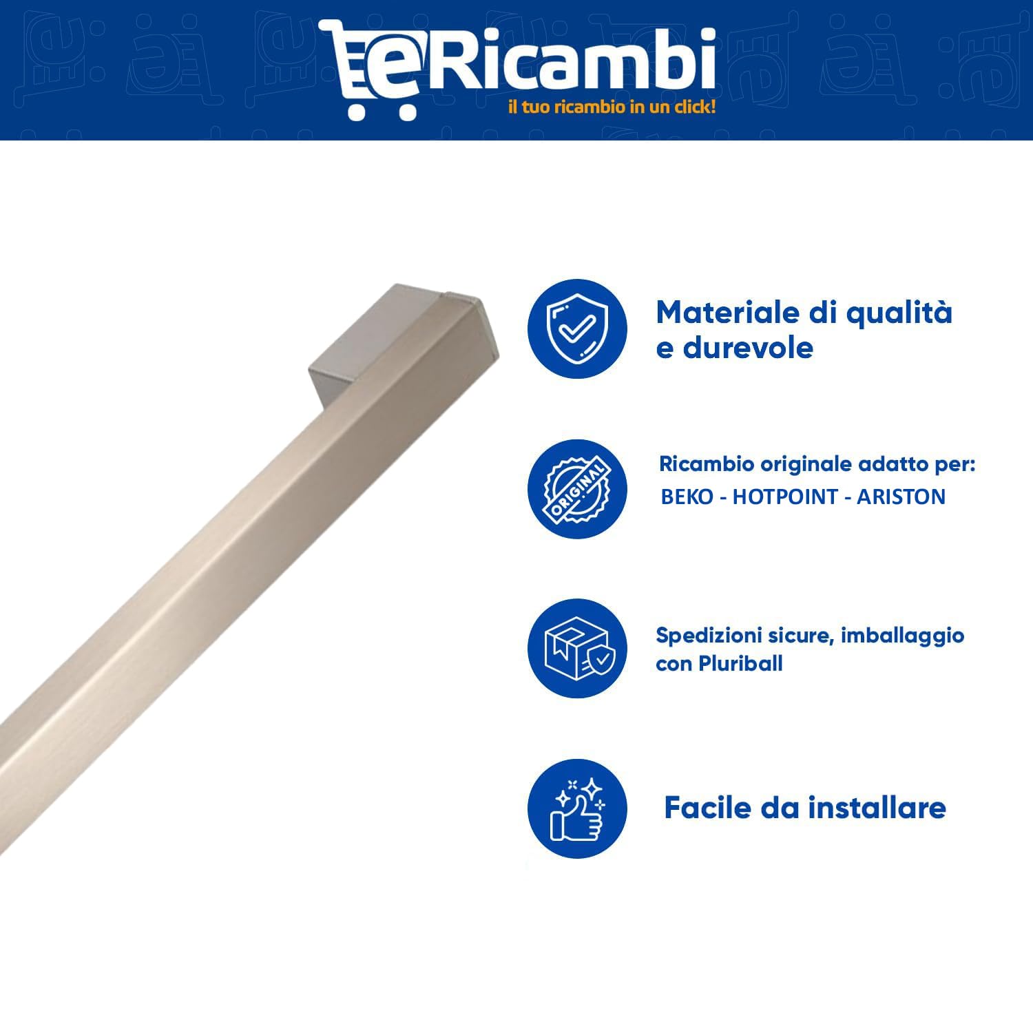 ERICAMBI® Maniglia Porta Freezer Ricambio Compatibile con Frigorifero Beko 4948024700 - per Modelli Combinati e Americani Beko DN162230DJIZX, GN162420X, Grundig GQN1230X