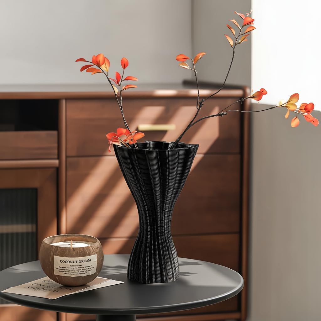 Minimalist Black Ceramic Vase, Irregular Organic Shape Decorative Flower Vase for Home Decor, Wabi-Sabi Modern Accent for Living Room Table Shelf - Image 7