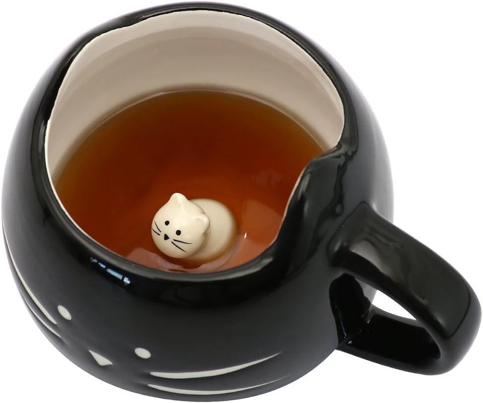 Cat Coffee Mugs for Cat Lover, Ceramic Kitty Tea Mug Gifts for Women Girls 12 oz Cup Black