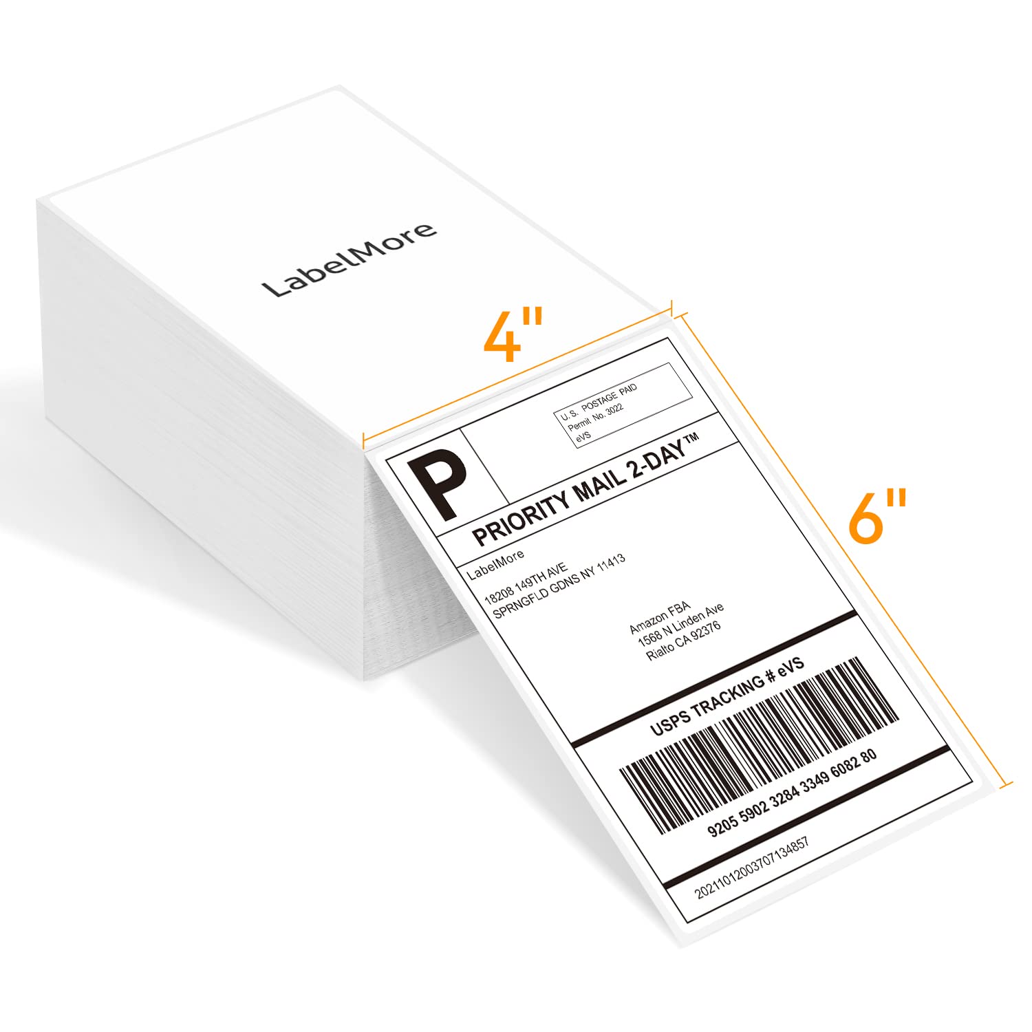 LabelMore 4x6 Thermal Shipping Label - Fanfold Direct Thermal Labels with Perforations - Permanent Adhesive & Smoothly Printing - White Mailing Labels - Commercial Grade - 500 Labels