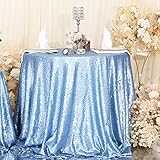 Eternal Beauty Baby Blue Sequin Tablecloth 72-Inch Sparkly Overlay Round Glitter Table Cover for Wedding Party Birthday Decoration