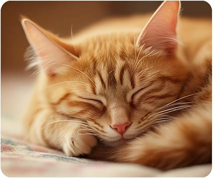 Gaming Mouse Pad Peaceful Orange Tabby Male Kitten Curled up Sleeping Photo Non-Slip Rubber Mouse Pad for Computers, Laptop, Office, Home Rectangle Personalized Mousepad 9.5 Inch x 7.9 Inch