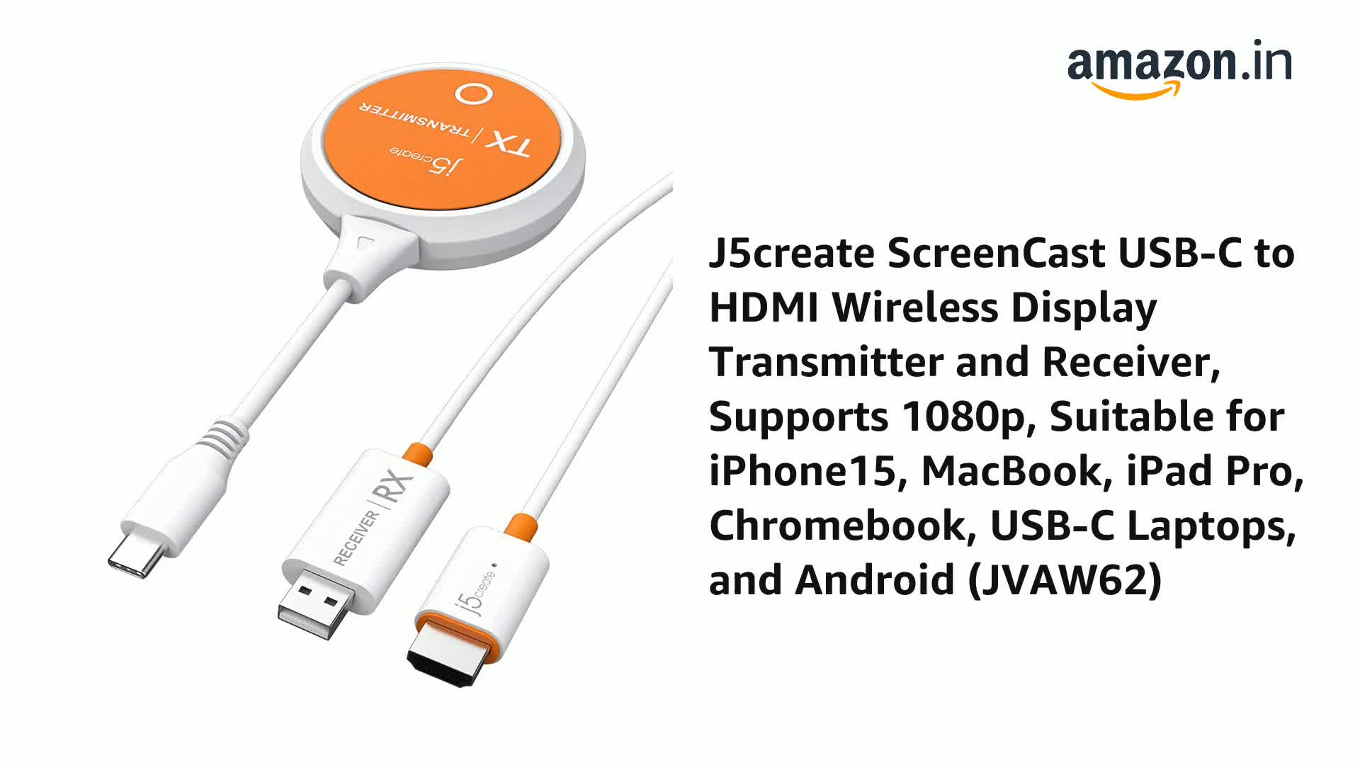 j5create ScreenCast USB-C to HDMI Wireless Display Transmitter and