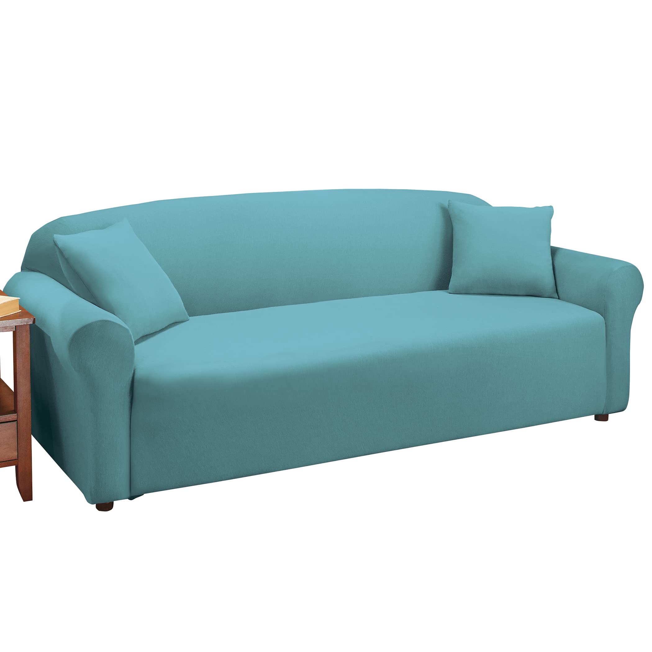 Collections Etc Jersey Stretch Slipcover Furniture Protector Turquoise Sofa