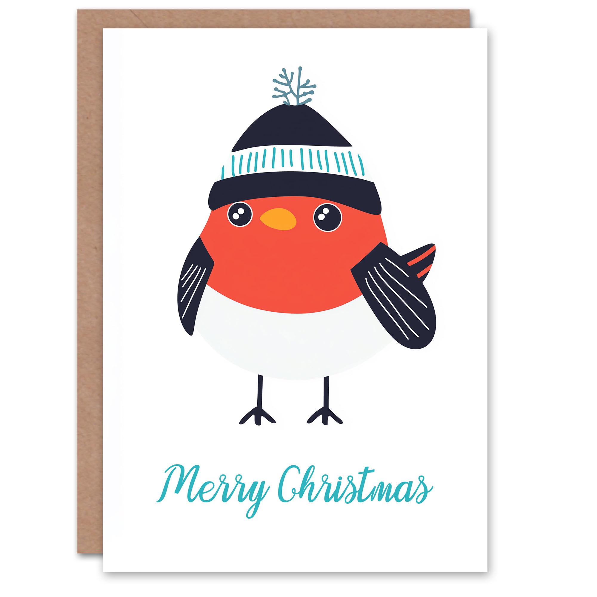Artery8 - Greeting Card - Robin Bird With Winter Hat - Christmas