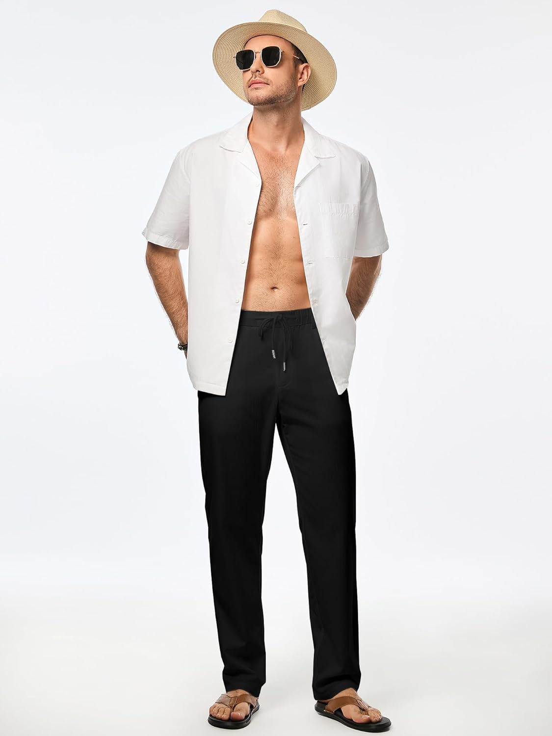 JMIERR Men's Casual Drawstring Pants Elastic Waist Lightweight Pant Summer Beach Trouser with Pockets - Image 4