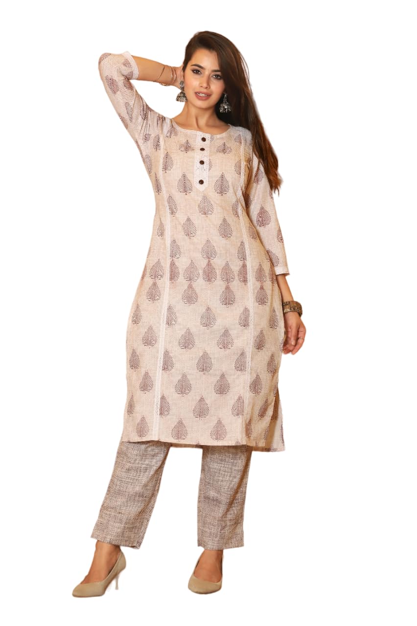 MF Hayat Women Cotton Blend Printed Straight Kurta And Pant Set