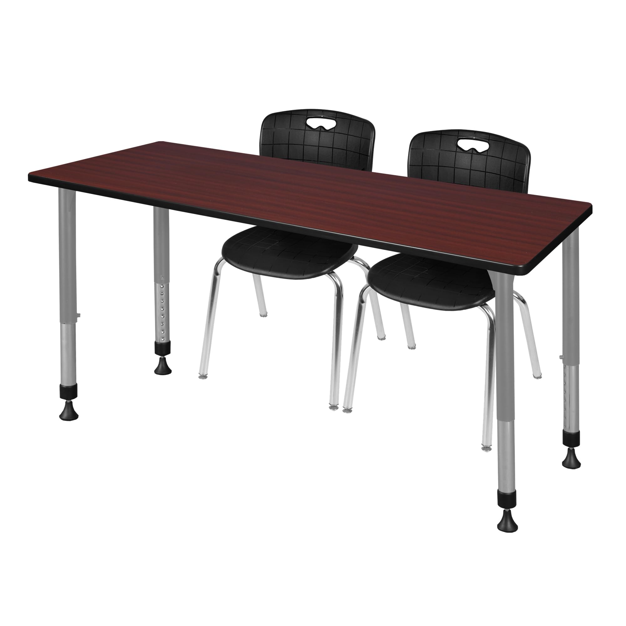 Romig Kee Classroom Activity Table & Chair Kit 4, 60 x 30, Black|Chrome|Grey|Mahogany