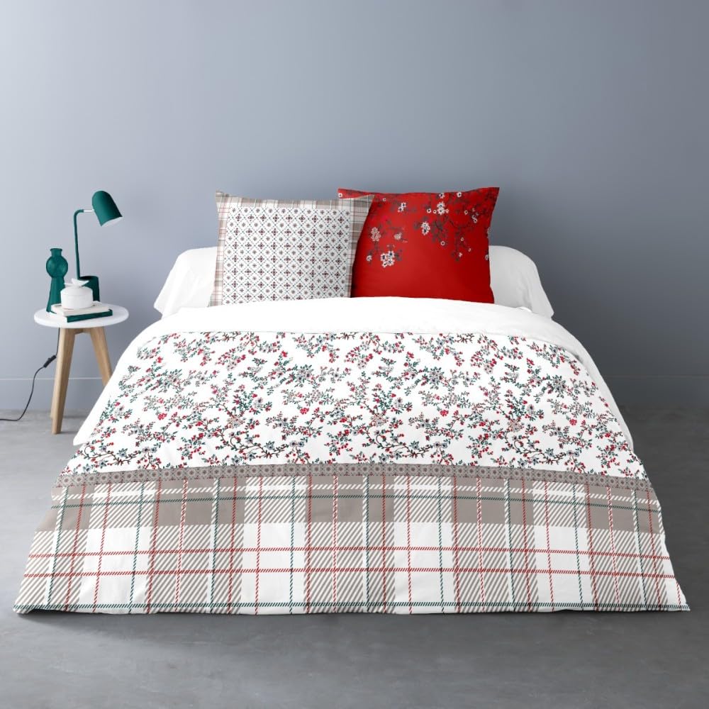 Housse de couette 200x200 et 2 taies flanelle 100% coton parure de lit chaude pour lit 2 personnes