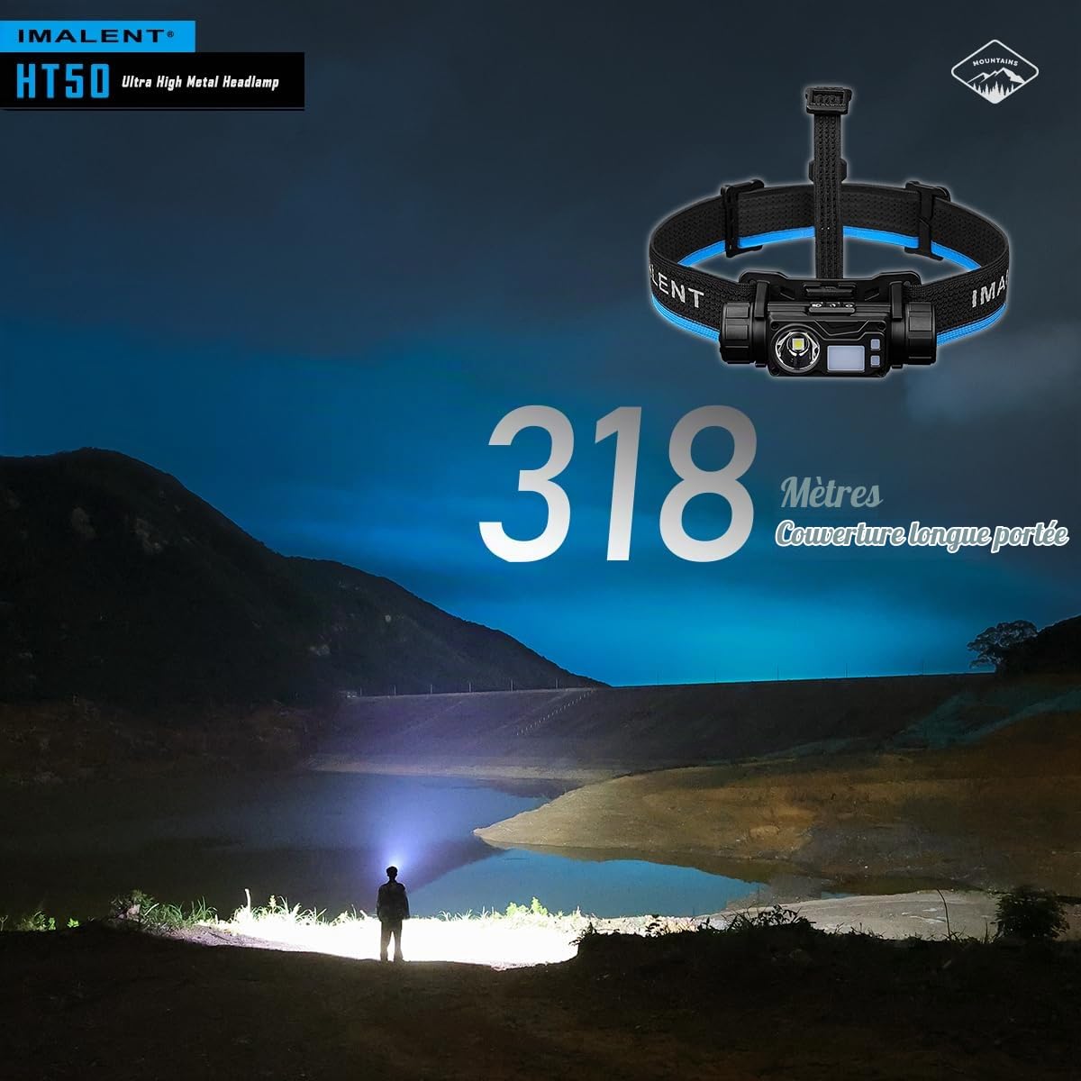 IMALENT HT50 Lampe Frontale LED USB C Rechargeable, 3000LM Super Lumineux Léger Torche Frontale LED Puissante avec Voyant Rouge,Interrupteur à glissière,IP66 Étanche pour course a pied/Urgence