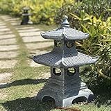 Buokaiw Outdoor Zen Garden Lantern - 2 Tier Pagoda Garden Statue, Stone Lantern, Japanese Style for Zen Lawn Garden Decoration and Christmas Ornament (Dark Gray)