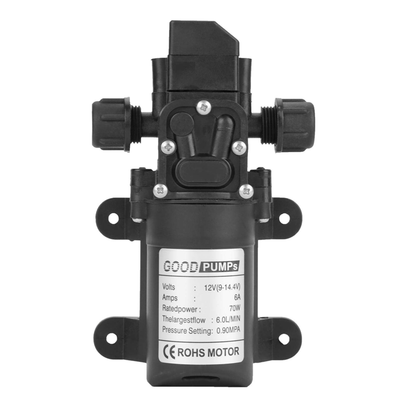 Pompe à Eau DC 12V, Pompe à Amorçage Automatique à Membrane Haute Pression, Puissance: 70W, Débit max: 0.1-6L/min, Réglage de la Pression: 0.9MPA