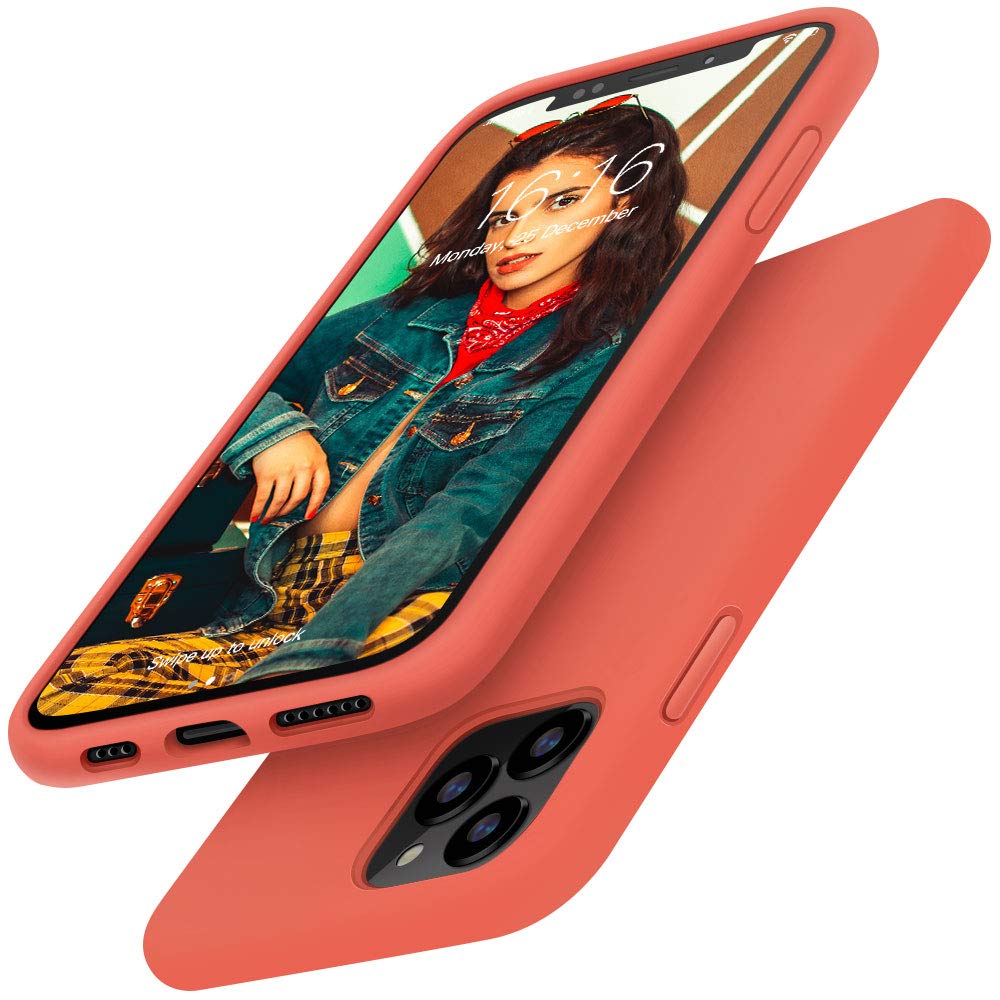 ANTTO Compatible with iPhone 11 Pro Case, Liquid Silicone Cases Shockproof Cover Internal Microfiber Gel Rubber Drop Protection Bumper for 5.8 Inch 2019-Orange Red