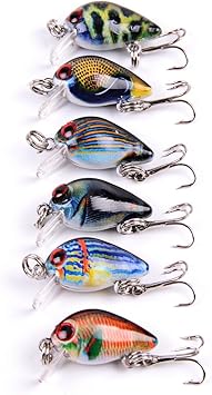 Amazon Aorace 6pcs Lot 1 5g 3cm小型クランクベットトップウォーターフィッシングウォブラーカラフルミニクランクベイトバスフィッシングタックルトレブルフック Aorace ルアー