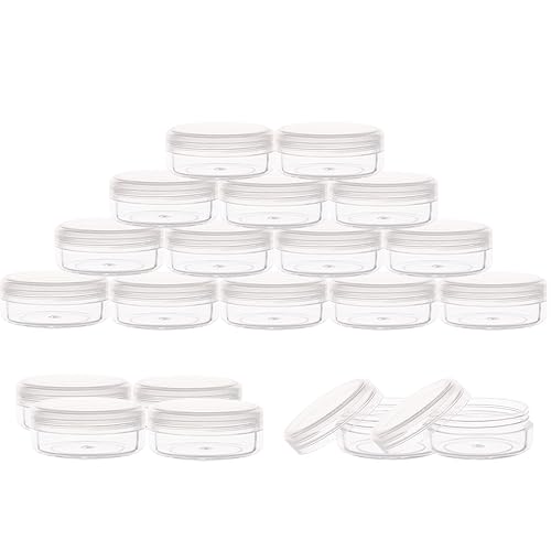 Contenedores de cosméticos con tapas, tarros de loción de plástico, tarros para muestras, con tapa rosa, 0.2oz, 25 unidades, Tarro de 10 gramos., 20