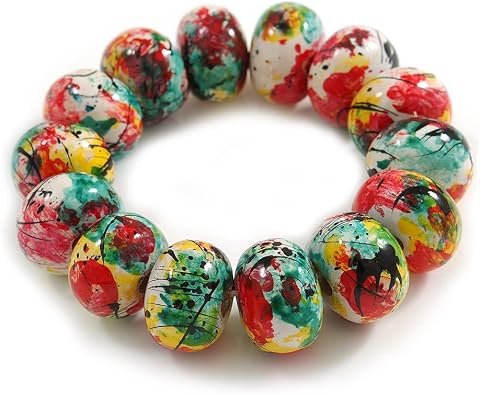 Avalaya Chunky Wooden Bead Colour Fusion Flex Bracelet Multicoloured - M/L