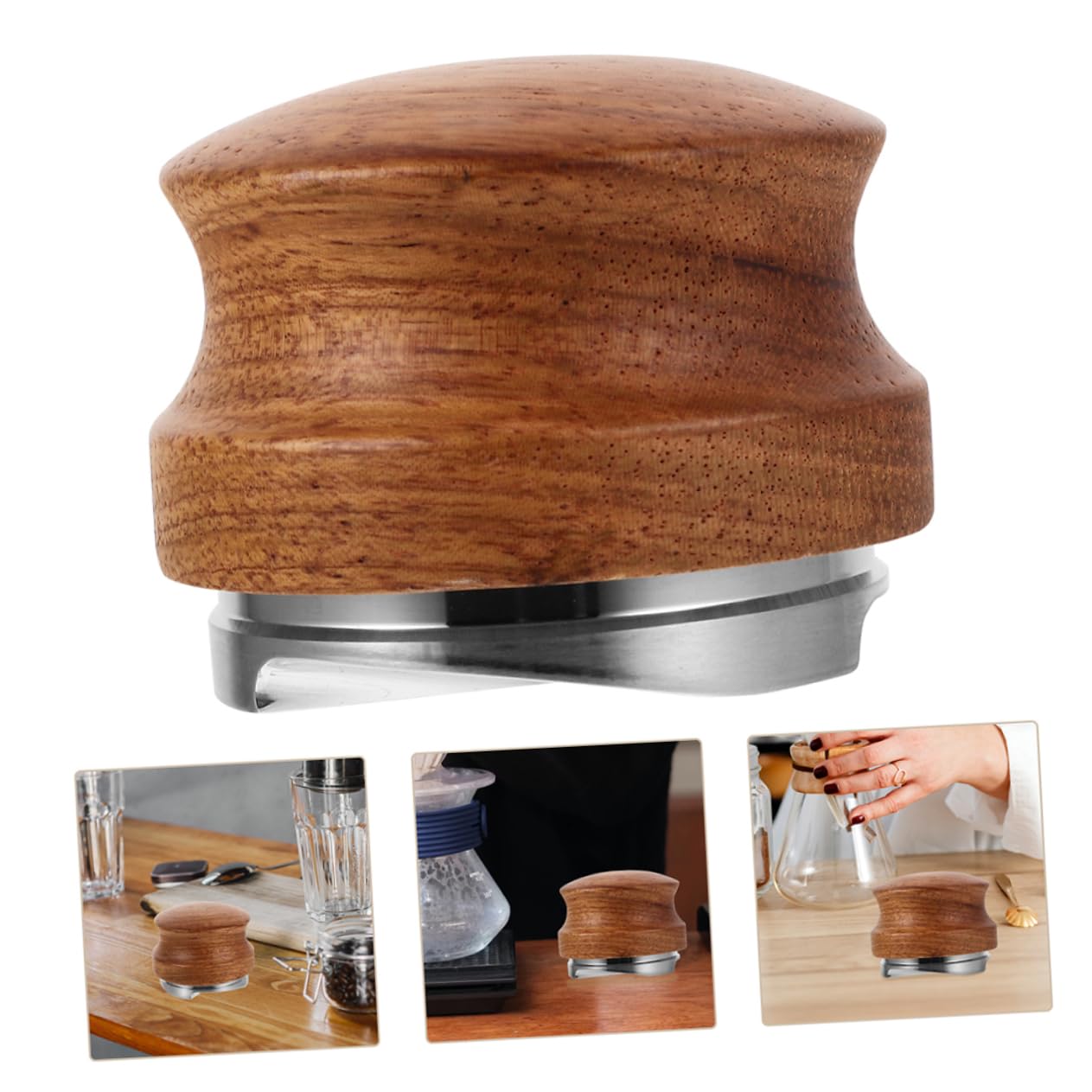 NUOBESTY Prensador De Polvo Huanghuali Con Mango De Madera De Peral y Base De Acero Inoxidable Herramienta Manual Para Prensar Espresso Accesorios Para Cafeterías