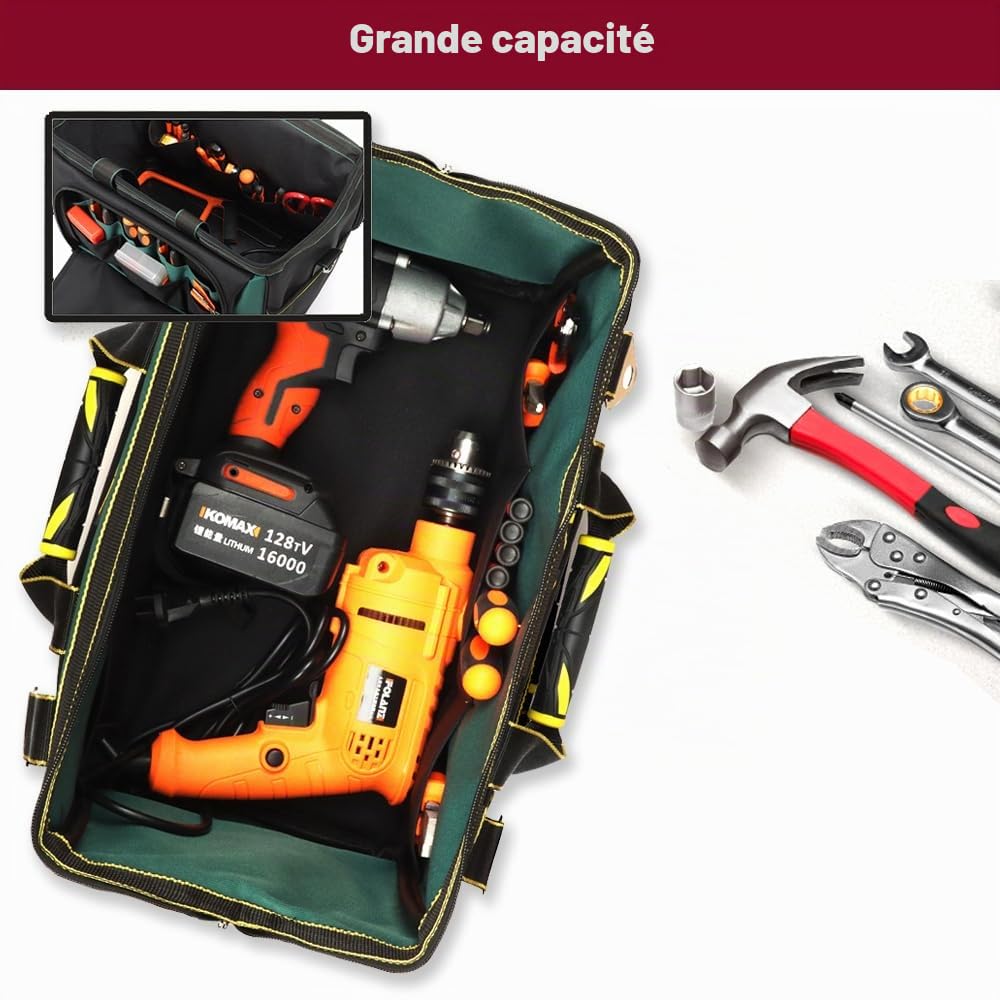 Sac À Outils Robuste De 18 Pouces, Sac De Rangement Pour Outils, Organisateur Pour Outils Avec Bandoulière, Grande Capacité, Résistant À L'usure, Pour Les Électriciens, Diy, Le Stockage D'outils, Etc