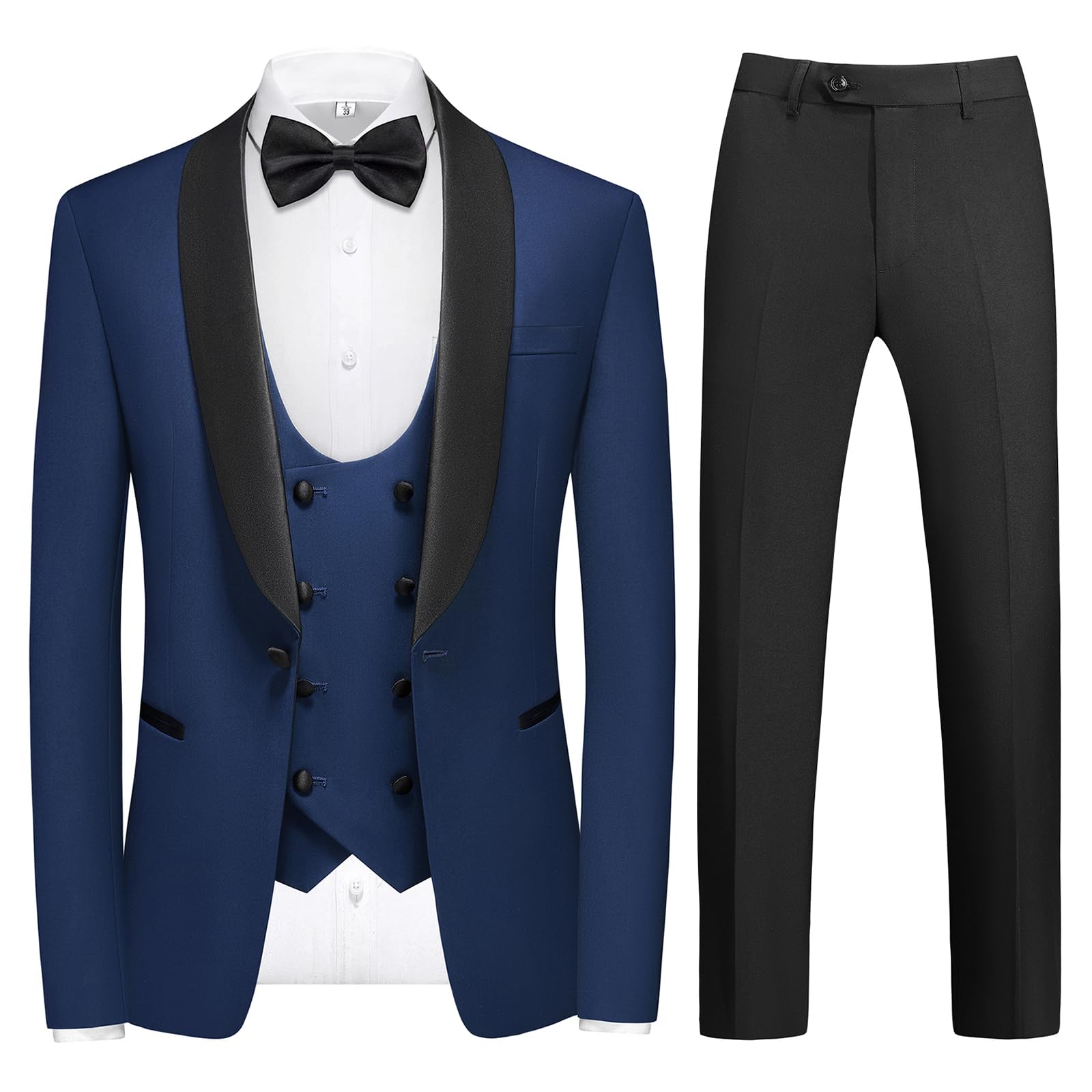 Completo da uomo in 4 pezzi, con blazer, giacca e pantaloni, con papillon, per balli e feste di nozze