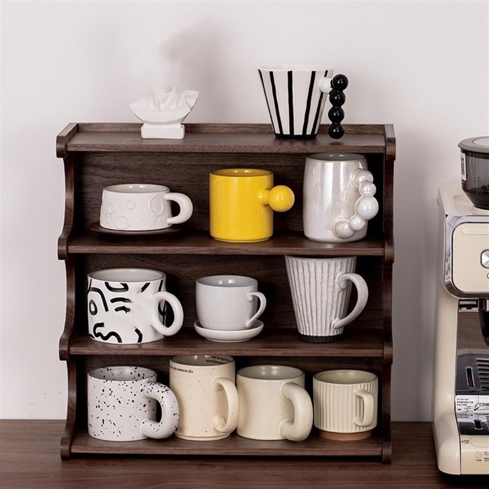 Generisch Tassenhalter, 3-stöckiger Kaffeetassenhalter aus Holz – Stabiler Tassenständer für Küche und Haushalt – Mehrstufiger Präsentationsständer, Robustes Holzdesign, platzsparender Organizer