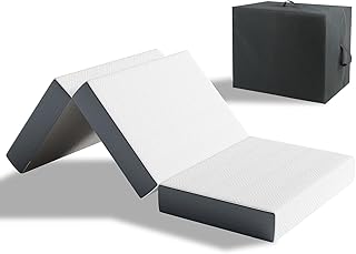 Vesgantti Matelas Pliable 135x190x15cm, Matelas en Mousse à Mémoire de Forme en Gel, Housse Amovible et Lavable, Sac de Transport, Idéal pour Voyages, Camping, Sol et lit d'appoint, Oeko-Tex - Blanc