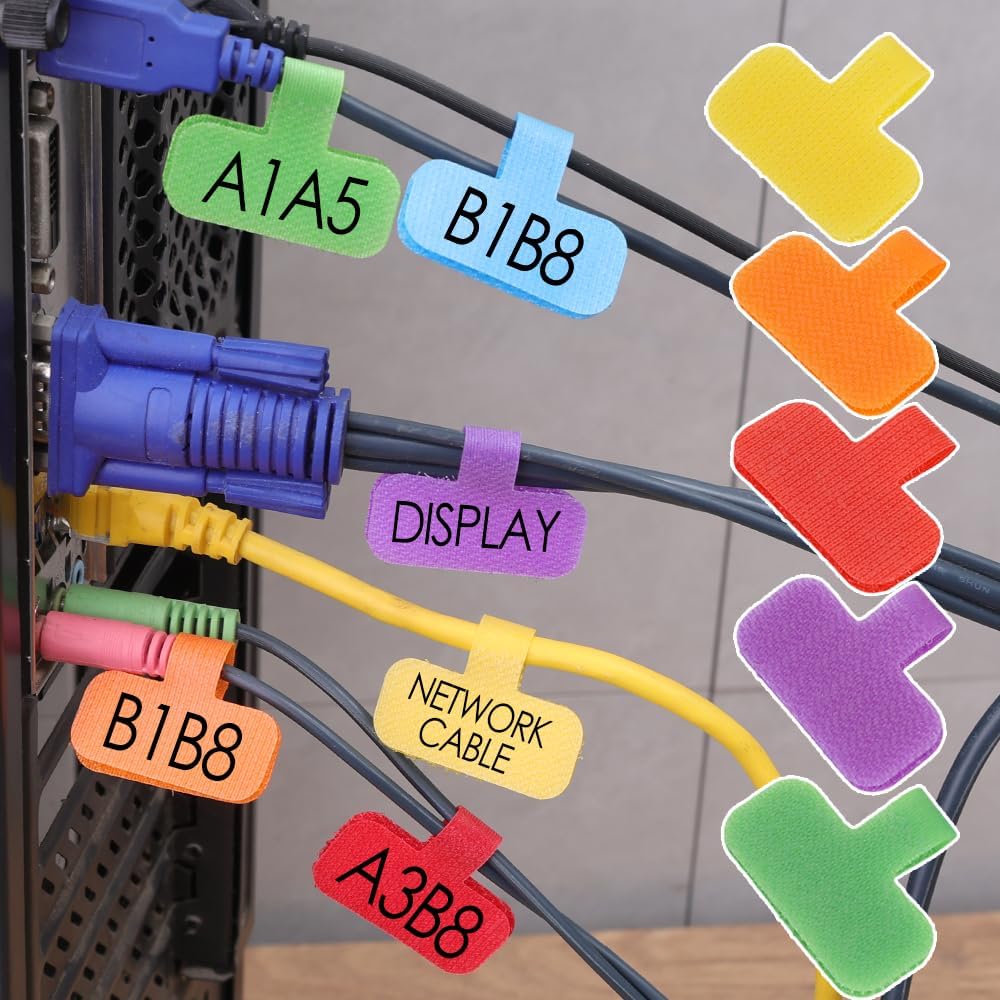 10pcs Nylon Data Cable Label Reusable Color Random Cable Ties Writeable Storage Cable Tags Adhesive Tape Easy To Use, Regular