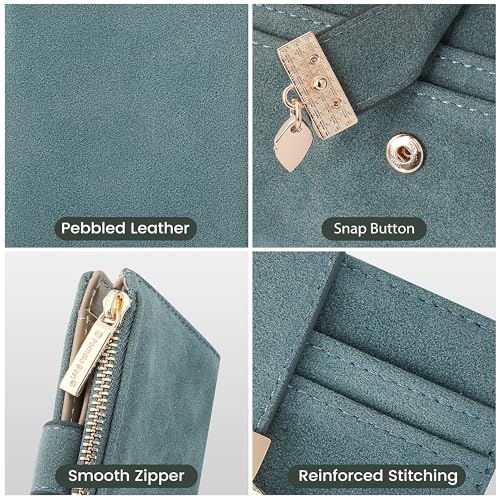 Image of Pomelo Best Wallet Women Bifold Leather Wallets for Women Credit Card Holder with ID Window Zipper Coin Pocket Suede Blue