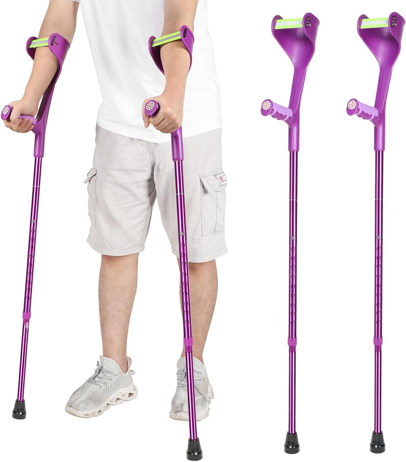 Antdvao Forearm Crutches Pair, Folding Forearm Crutches Lightweight Adjustable，with Rubber Handles, Comfortable Grip and Wear-Resistant, Non-Slip Forearm Crutches for Heavy Dut (Purple Double)