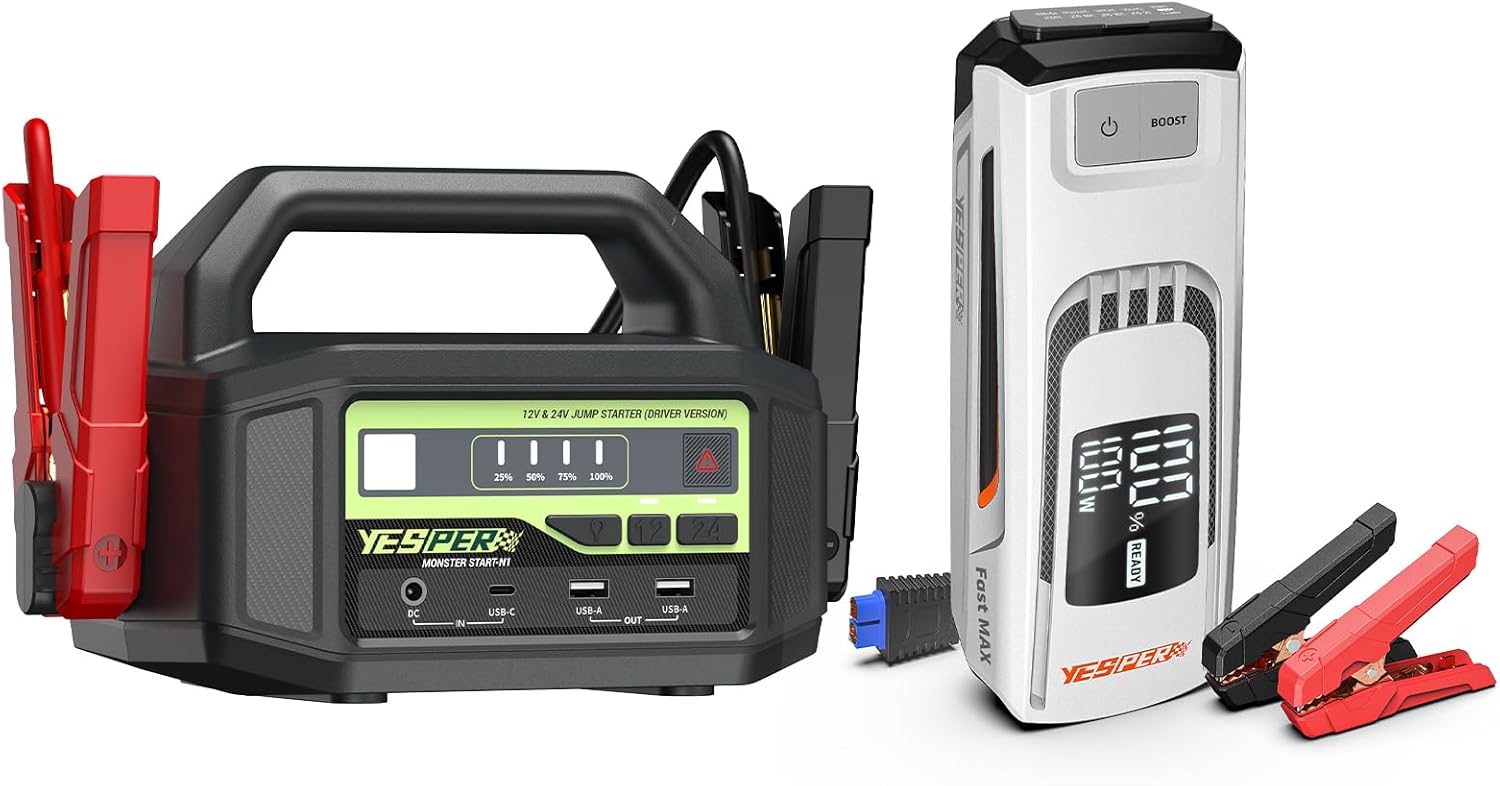 YESPER 12V/24V Car Jump Starter, 6000A Peak 5.1 lbs Portable Jump Starter Battery Pack and YESPER Boost Jump Starter Battery Pack 4120A
