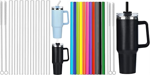 ALINK 8 pajitas de vidrio y 12 pajitas de colores para vaso Stanley de 40 onzas y 30 onzas