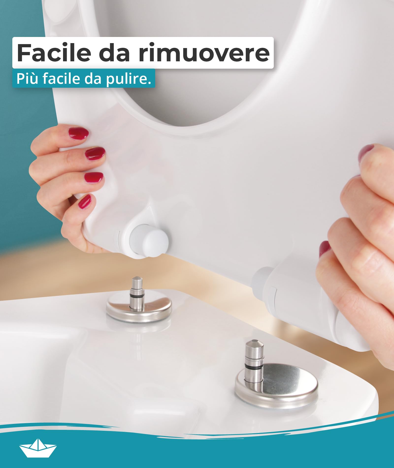 Calmwaters® Copriwater con abbassamento automatico, sedile WC facile da montare, fino a 250 kg, Made in EU, in Duroplast antibatterico, 2 modalità di fissaggio, rimovibili, occhialini ovali