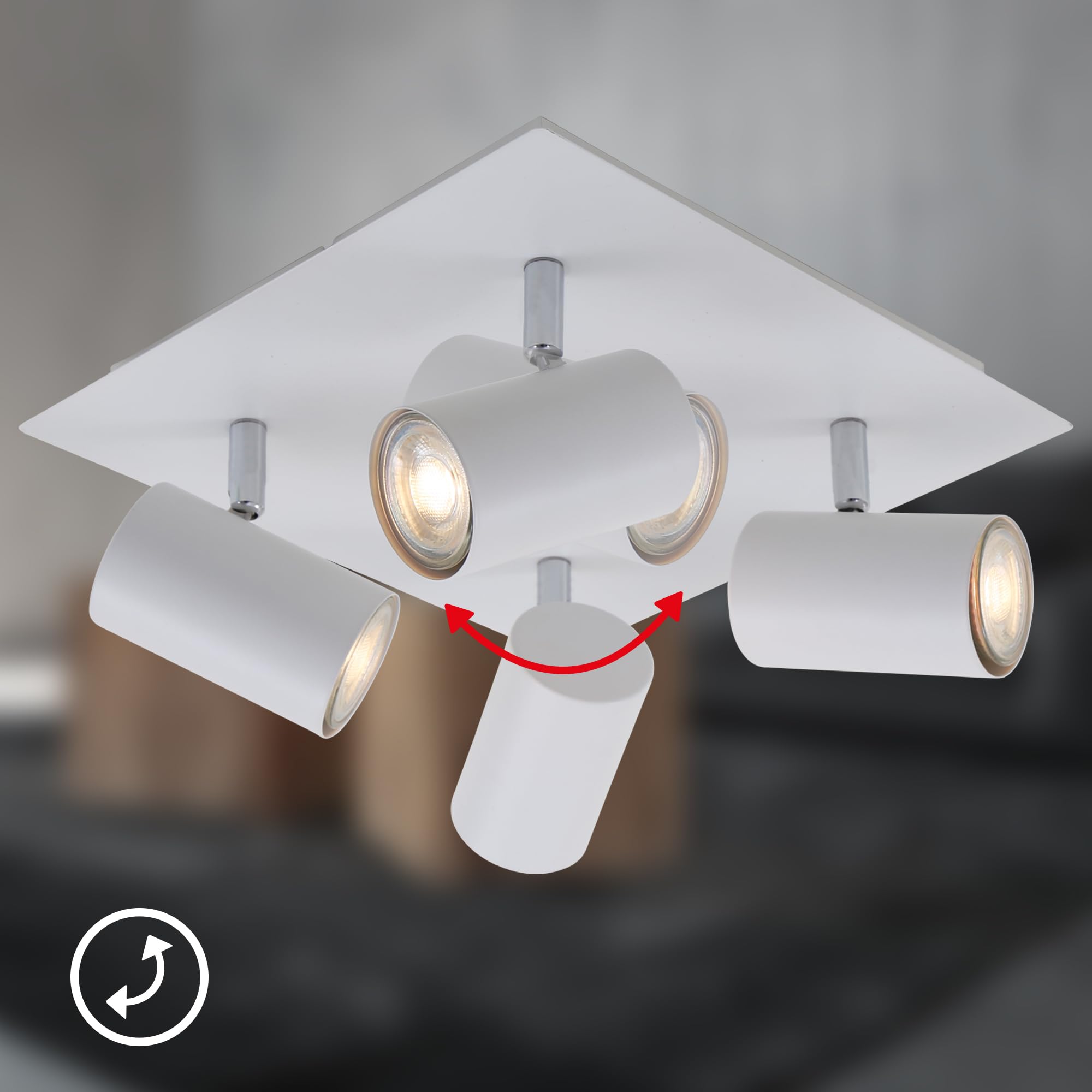 BRILONER - Lamparas De Techo Salon, 4x GU10, Máx.40W, Lampara Techo, Focos LED Interior Techo, Lampara Cocina, Lamparas De Techo Dormitorio, Candeeiro Teto, 26.5x26.5x12.3 cm, Blanco