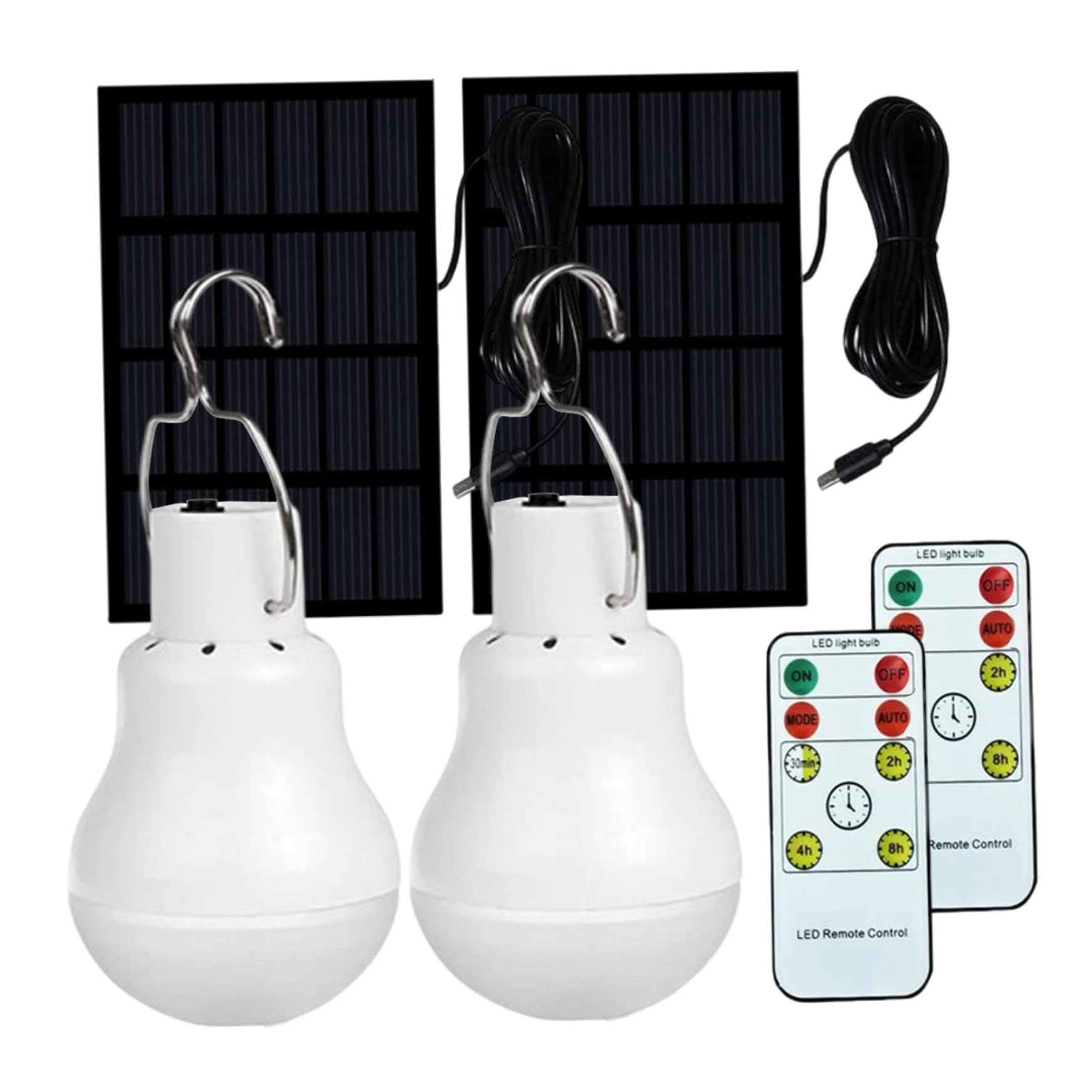 Linternas eléctricas, luces de bombilla solar para jardín al aire libre, 2 piezas de luces solares portátiles con panel y control remoto, bombillas recargables USB con gancho para emergencia, camping