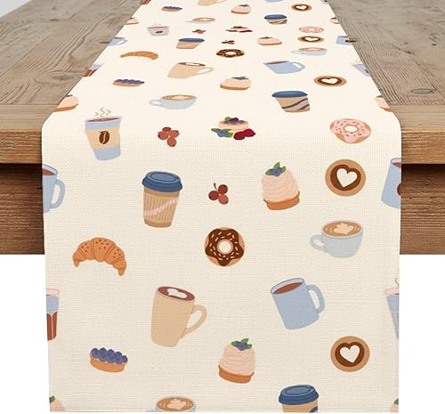 Miniatura 2 de Cute Food Table Runner 72 Inches Long Linen Holiday Runner for Table for Scape Centro De Mesa De Comedor Decoracion Home Kitchen Party Decorations