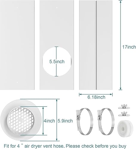 Miniatura 2 de Kit de conducto de ventana HOXHA para secadora, kit de ventilación de ventana para secadora con manguera de conducto de 4", kit de ventilación de
